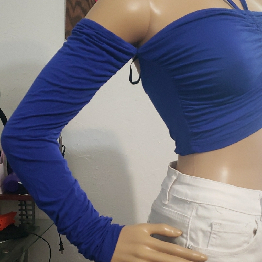 Blue Off-Shoulder Ruched Top - Picture 4 of 7